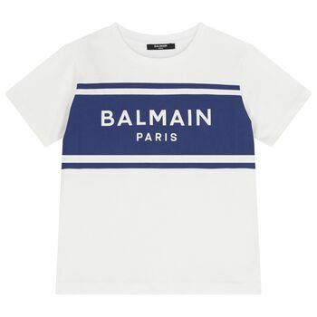 Boys White & Blue Logo T-Shirt