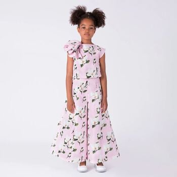 Girls Pink Floral Trousers Set