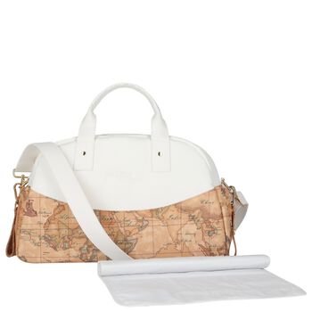 White & Beige Geo Map Baby Changing Bag 