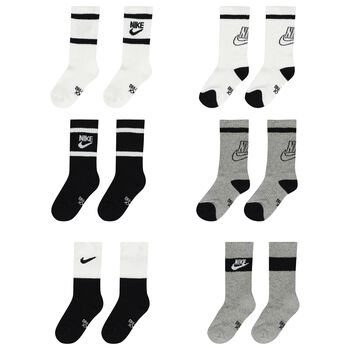Boys White, Black & Grey Logo Socks ( 6-Pack ) 