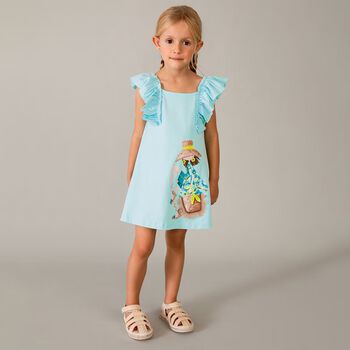 Girls Aqua Ruffled Dress