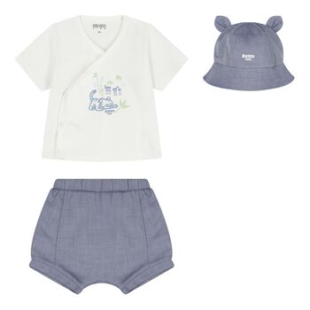 Baby Boys White & Blue Tiger Shorts Set