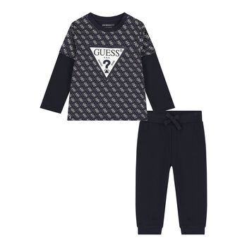 Baby Boys Navy Blue Logo Trouser Set