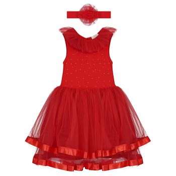 Girls Red Tulle Bow Dress Set