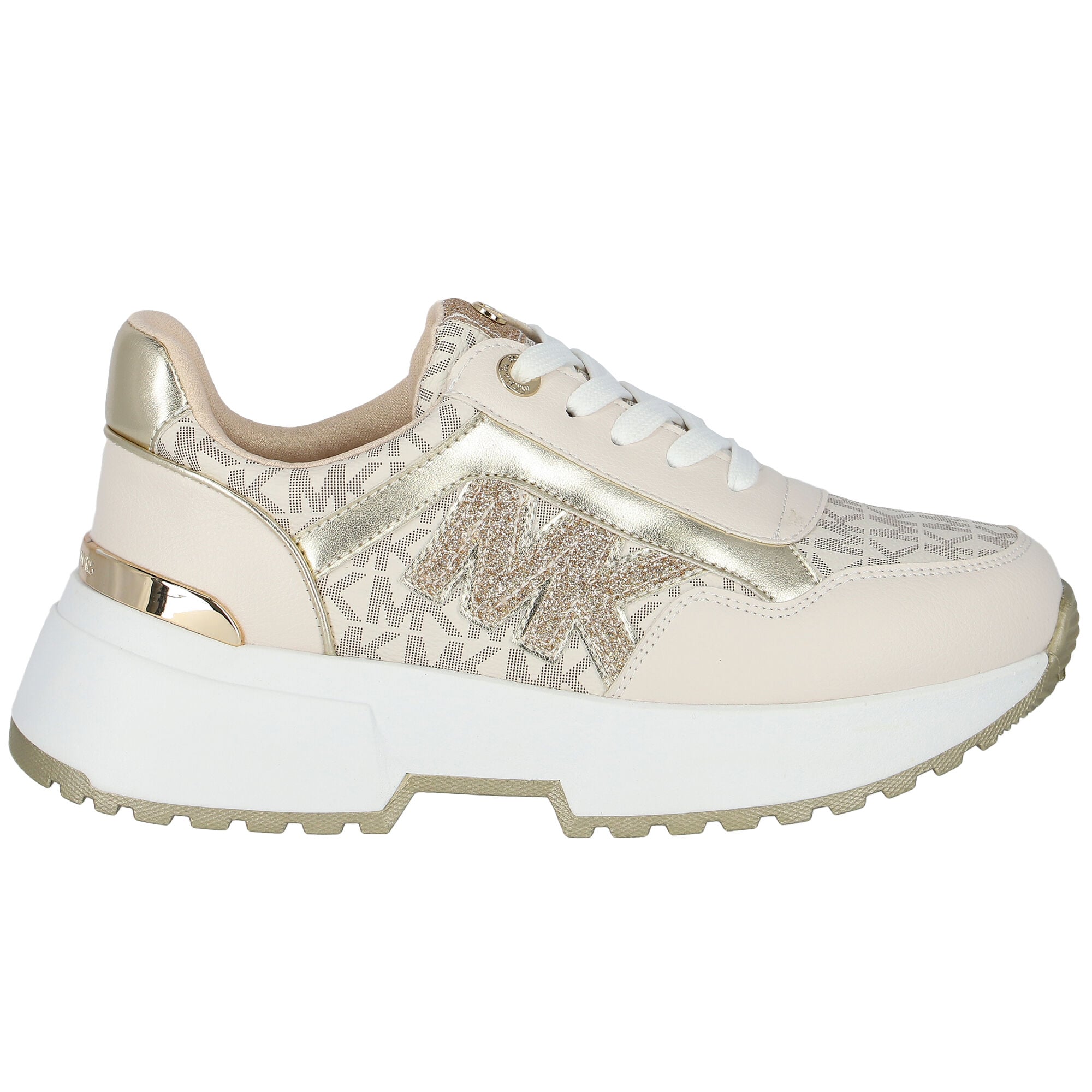 MICHAEL KORS Girls Ivory & Gold Logo Trainers | Junior Couture USA