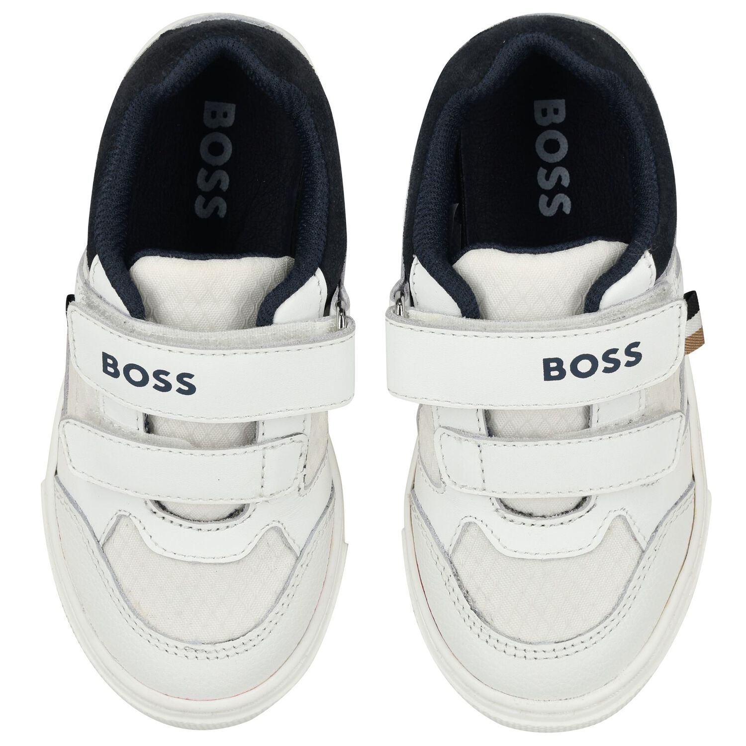 Boys White & Navy Blue Logo Trainers, 2, hi-res