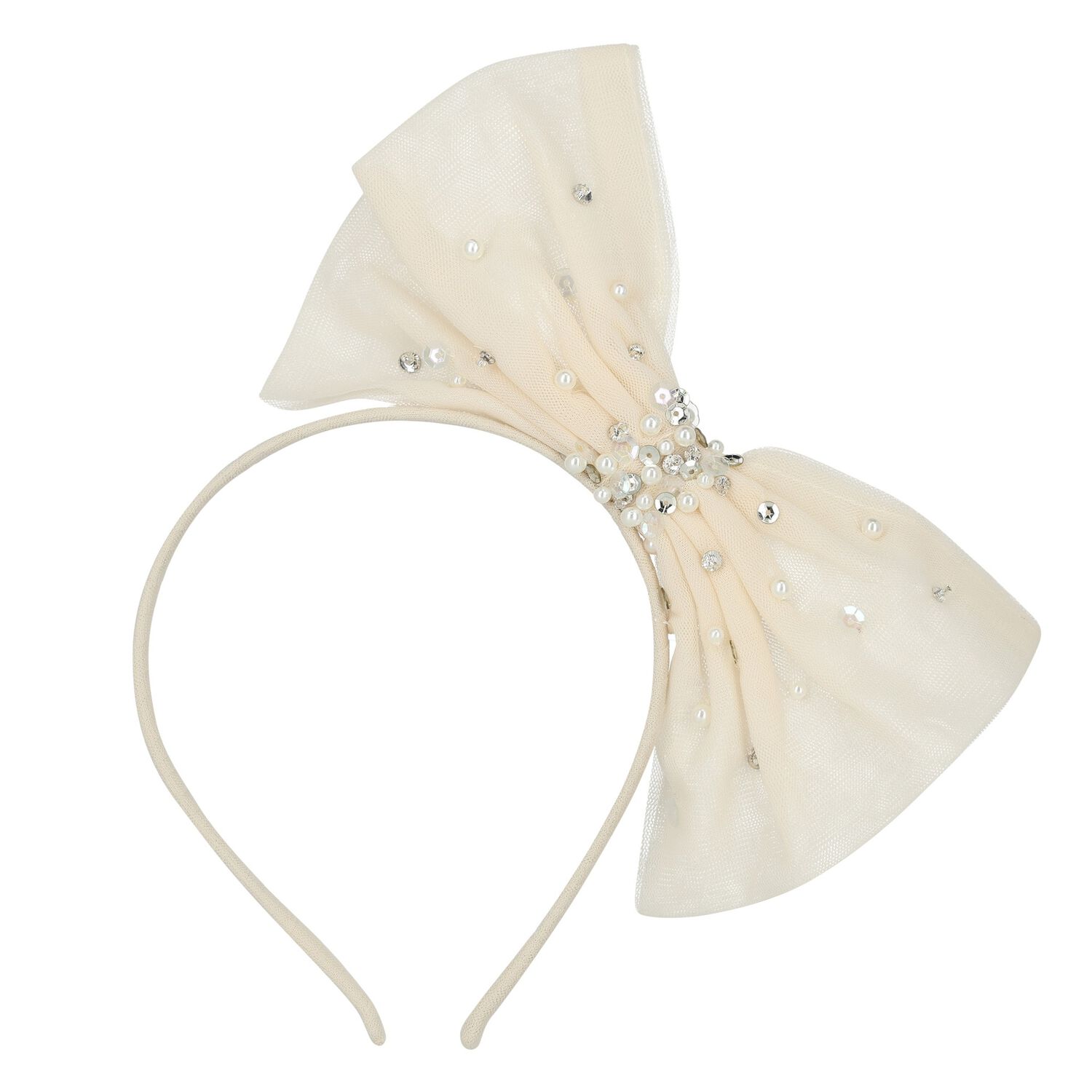 Girls Ivory Tulle Headband, 2, hi-res image number null