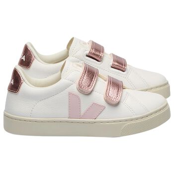 Girls White & Pink Logo Leather Trainers 