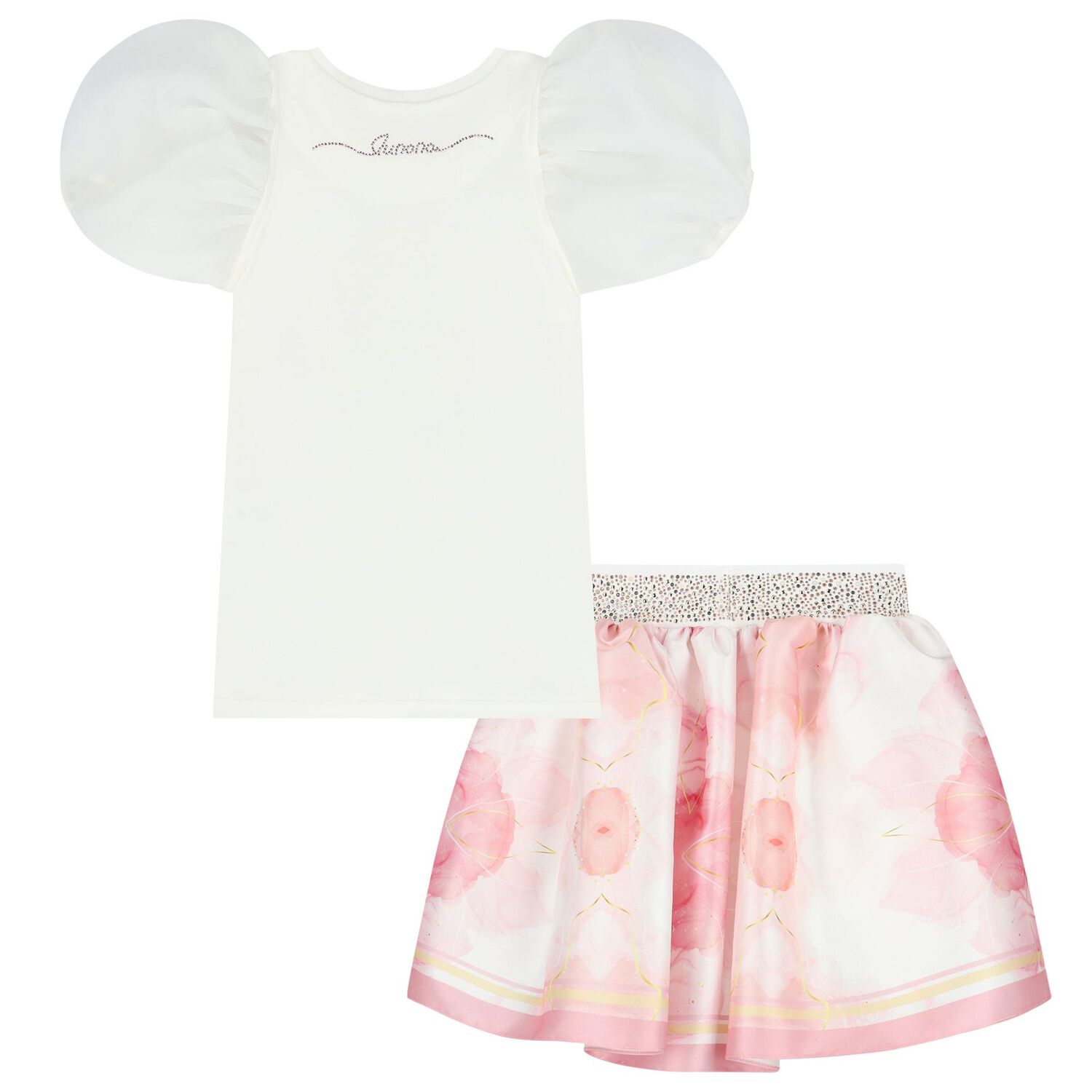 Girls Ivory & Pink Skirt Set, 1, hi-res image number null