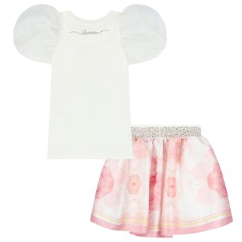 Girls Ivory & Pink Skirt Set