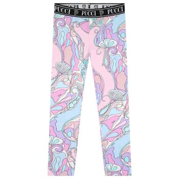Girls Pink & Blue Logo Orchidee Leggings