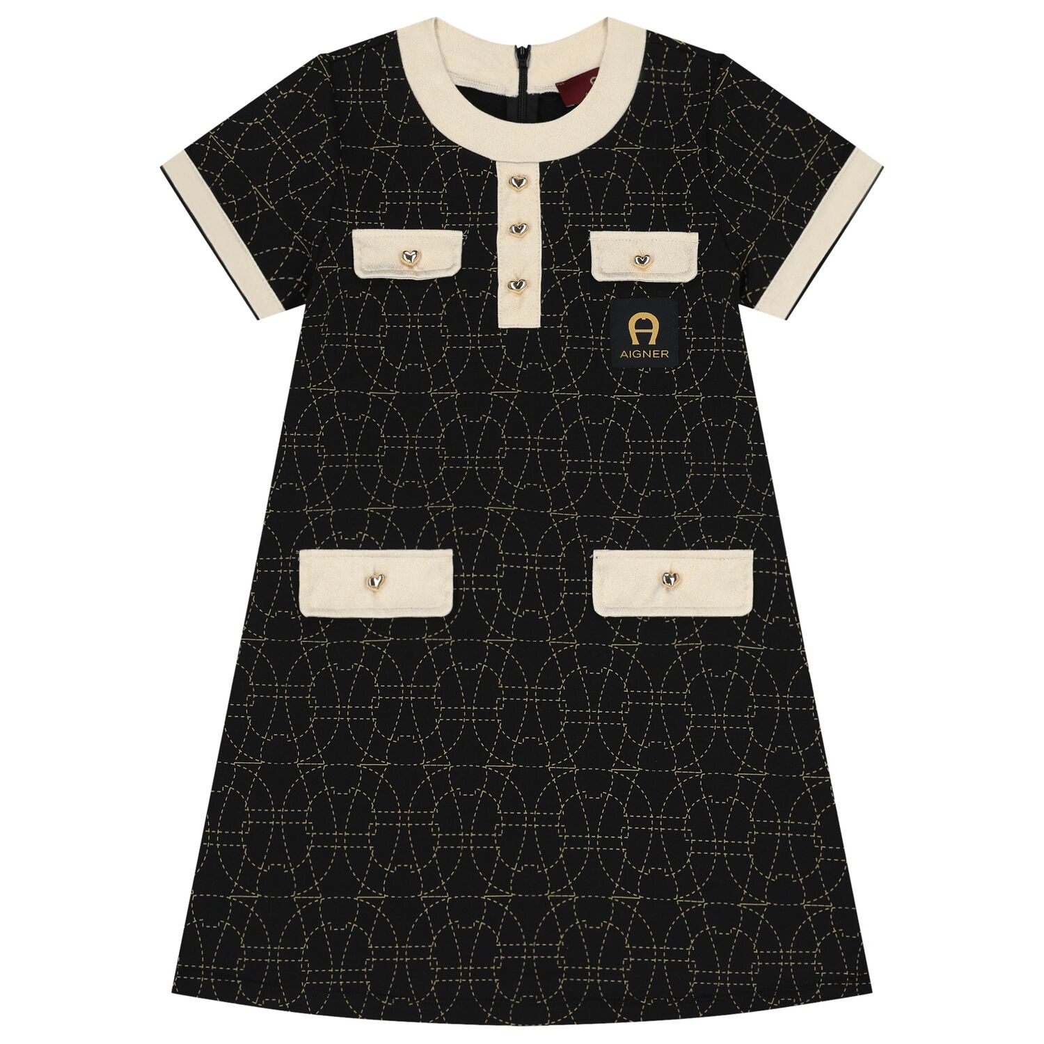 Girls Black & Ivory Logo Dress, 2, hi-res image number null