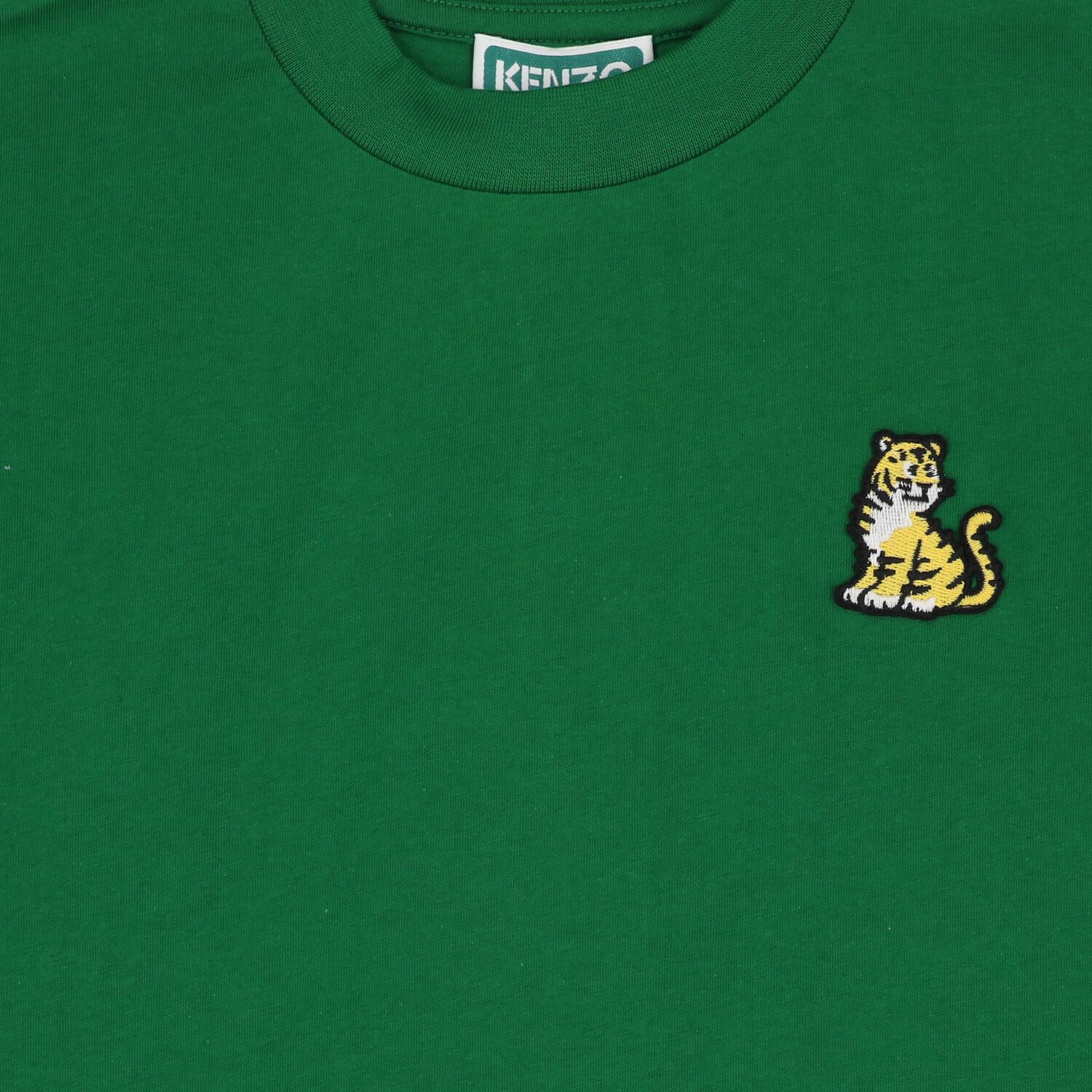 Boys Green Tiger Logo T-Shirt, 1, hi-res