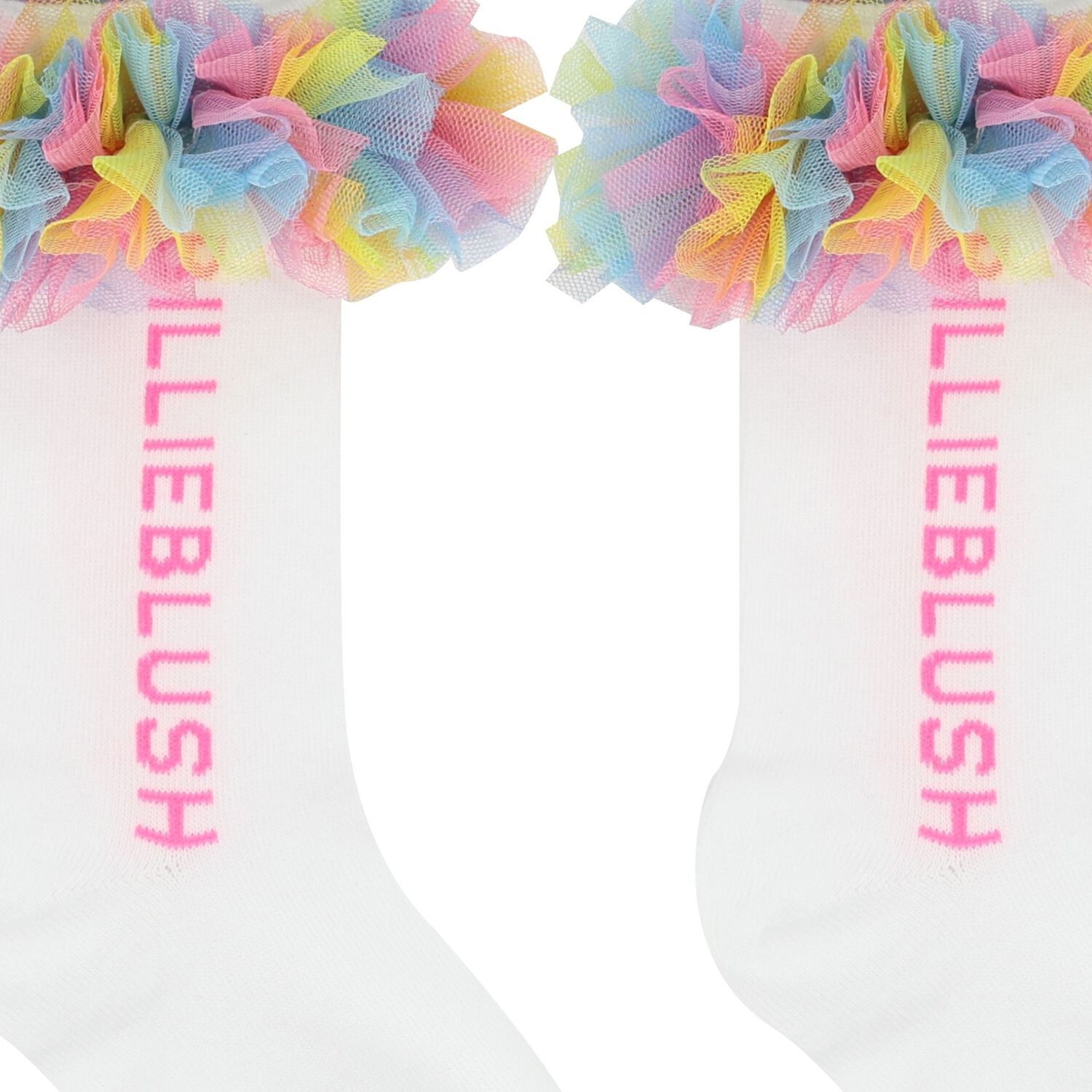 Girls White Logo Ruffled Tulle Socks, 1, hi-res