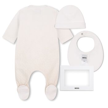 Beige & White Logo Babygrow Gift Set