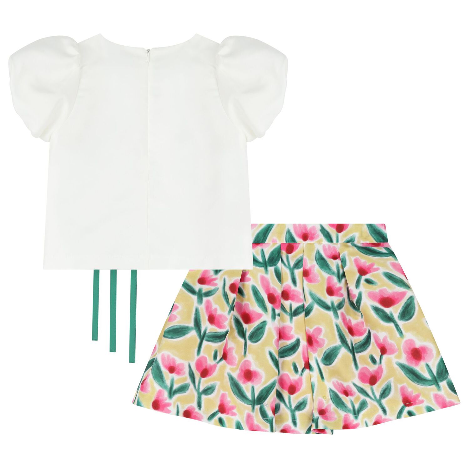 Girls White & Yellow Floral Skirt Set, 1, hi-res image number null