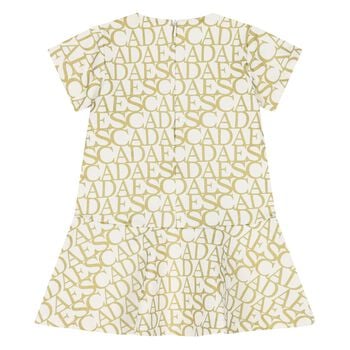 Younger Girls Ivory & Gold Logo Dress