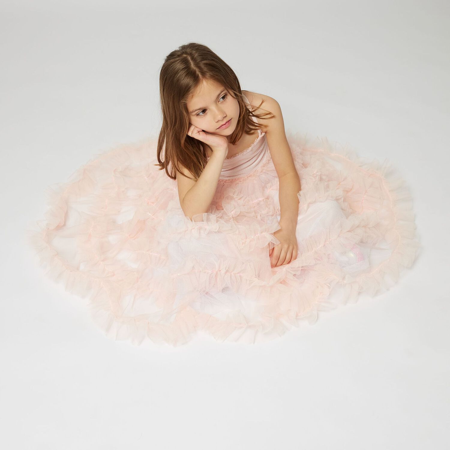 Girls Pink Ruffled Tulle Dress, 1, hi-res