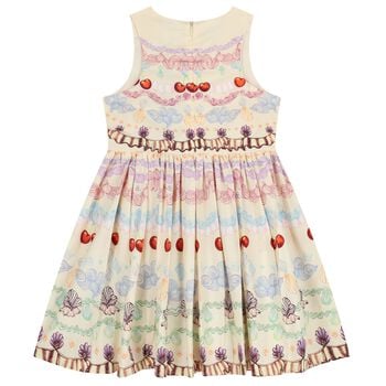 Girls Beige Cherry & Floral Dress