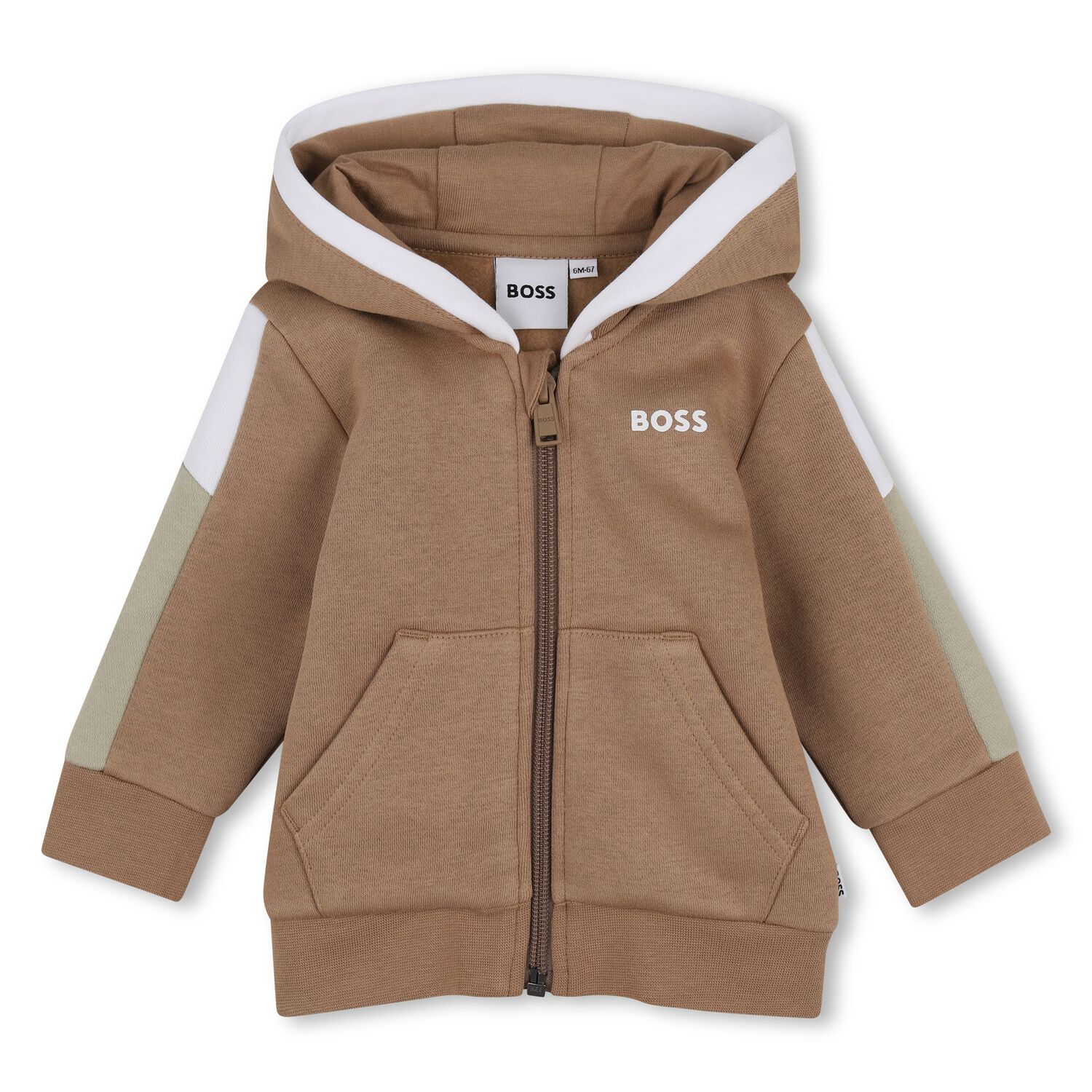 Younger Boys Beige Hooded Zip Up Top, 1, hi-res