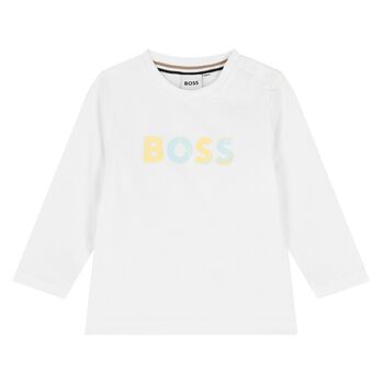Younger Boys White Logo Long Sleeve Top