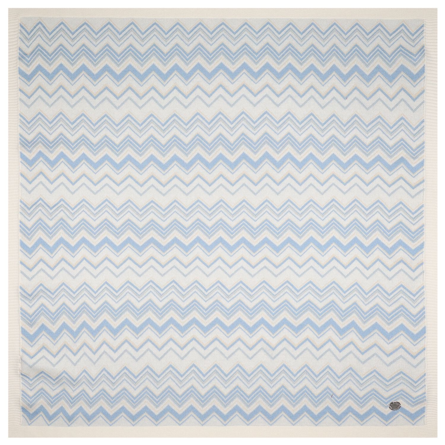 Ivory & Blue Zig Zag Knitted Baby Blanket, 1, hi-res