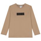 Boys Beige Logo Long Sleeve Top, 1, hi-res