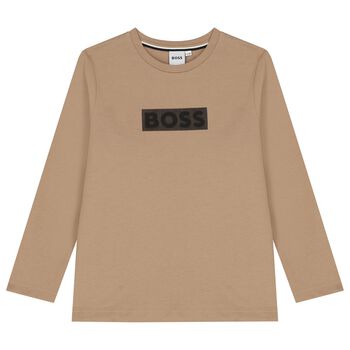 Boys Beige Logo Long Sleeve Top