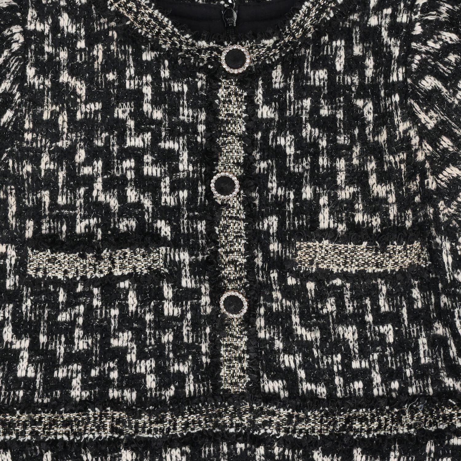 Girls Black & Ivory Tweed Dress, 1, hi-res