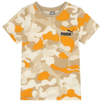 Boys Beige, Ivory & Orange Camouflage Logo T-Shirt