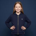 Girls Navy Blue Logo Hooded Zip Up Top, 1, hi-res