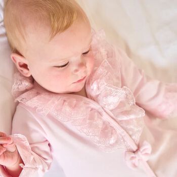 Baby Girl Pink Lace Tulle Babygrow & Headband Set