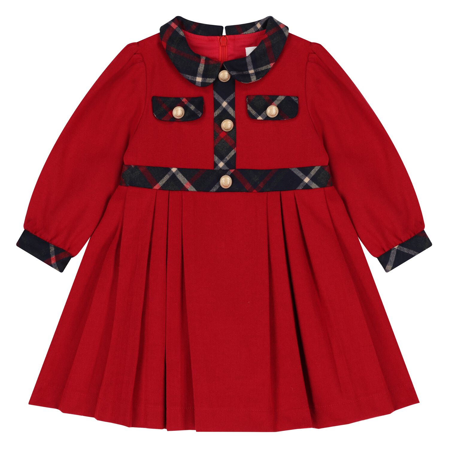 Girls Red & Blue Tartan Twill Dress, 1, hi-res