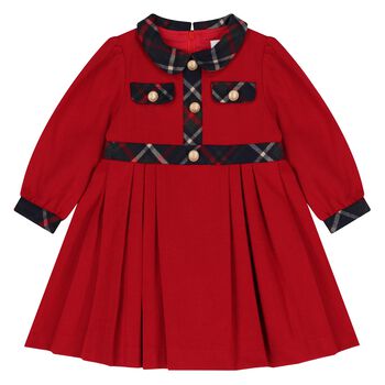 Girls Red & Blue Tartan Twill Dress