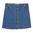 Girls Button Front Denim Skirt, 1, hi-res