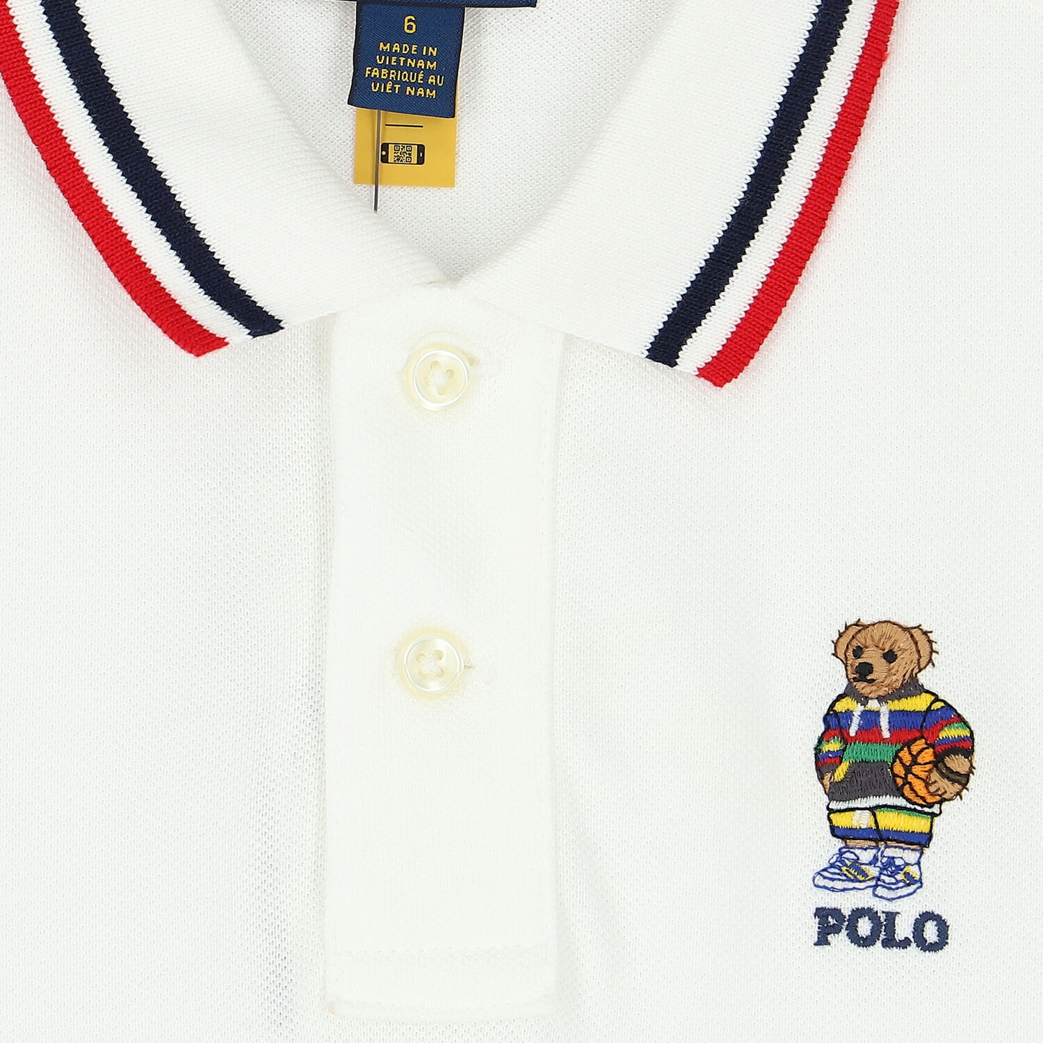 Boys White Bear Logo Piqué Polo Shirt, 1, hi-res image number null