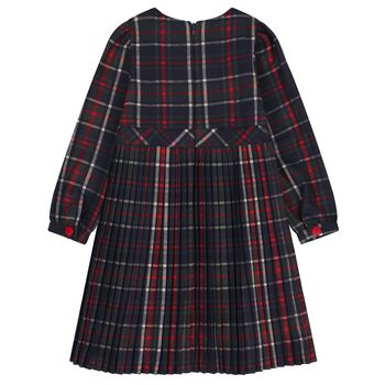 Girls Navy Blue & Red Tartan Dress