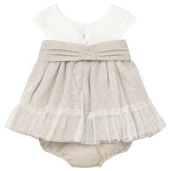 Baby Girls Ivory & Beige Dress Set