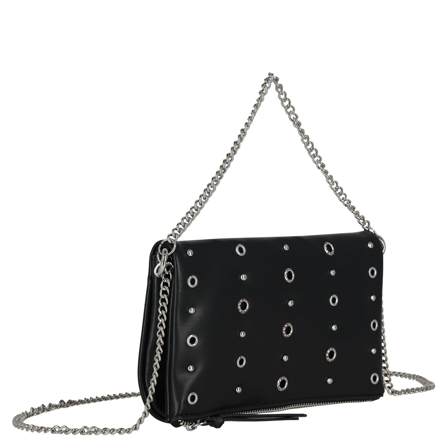 Girls Black & Silver Studded Bag, 2, hi-res