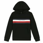Boys Black Logo Hooded Top, 2, hi-res