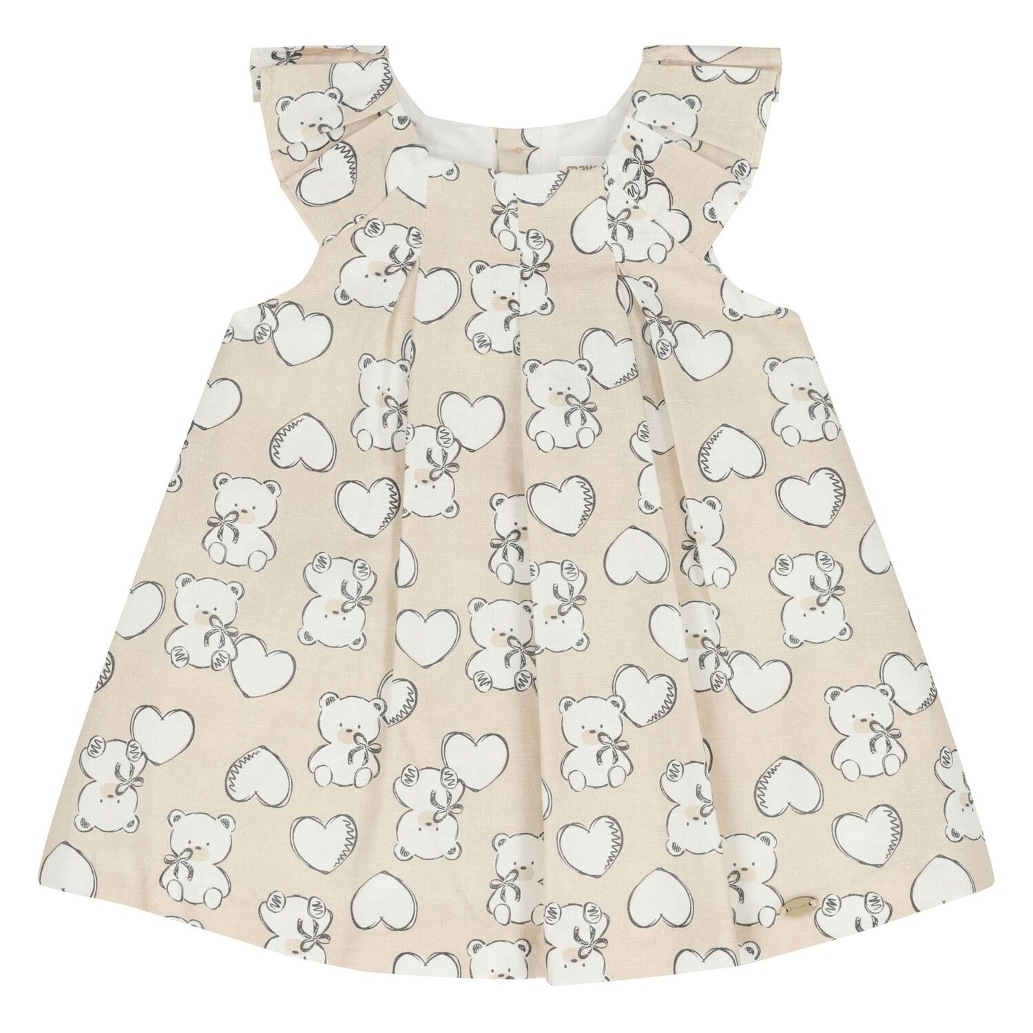 Baby Girls Beige Heart & Bear Dress Set, 1, hi-res