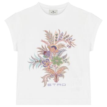 Girls White Floral Logo T-Shirt