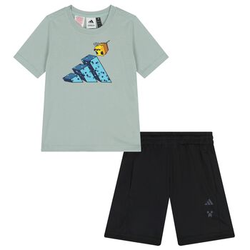 Boys Green & Black Minecraft Shorts Set