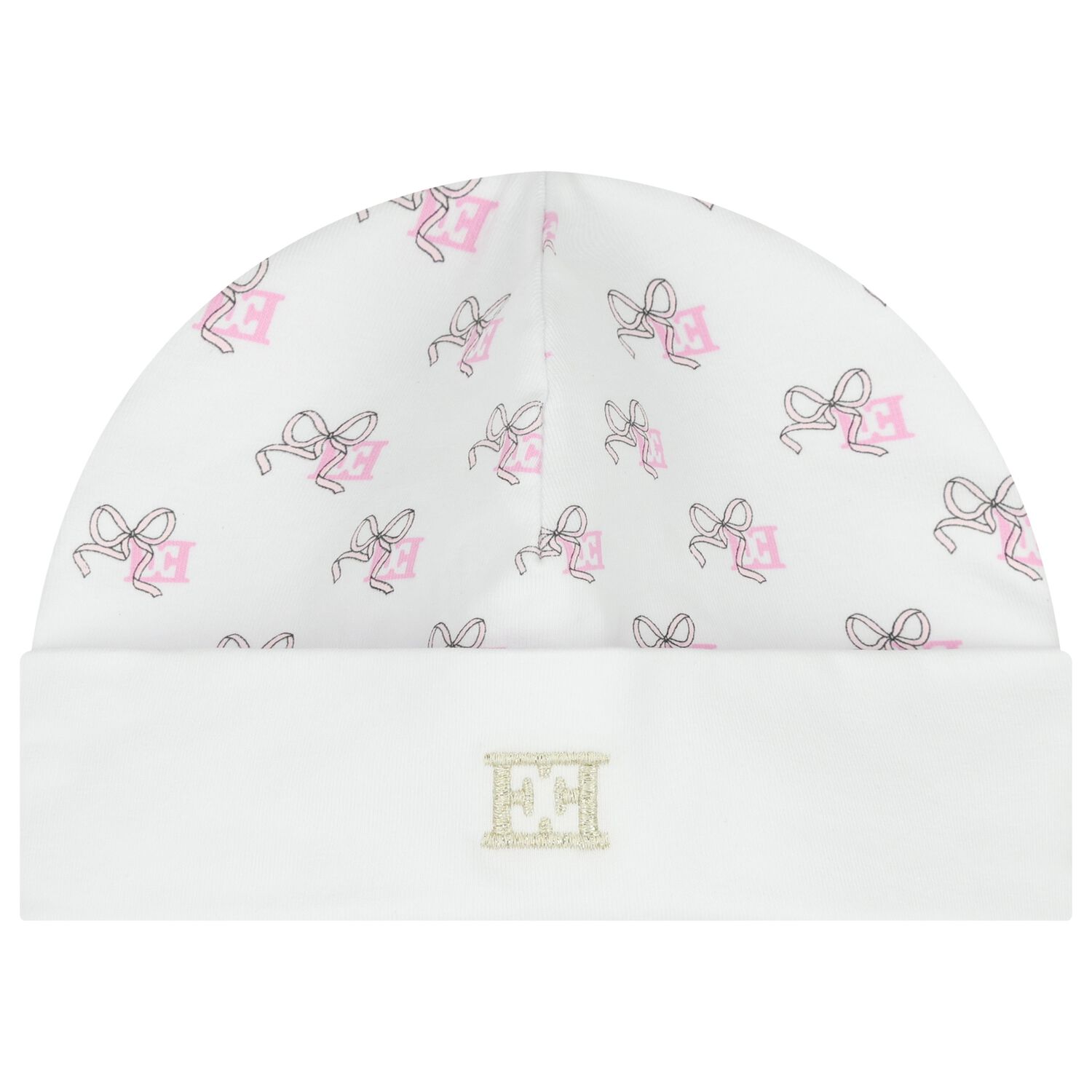Baby Girls White Bow Logo Hat, 1, hi-res