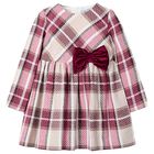 Girls Red & Beige Bow Tartan Dress, 1, hi-res