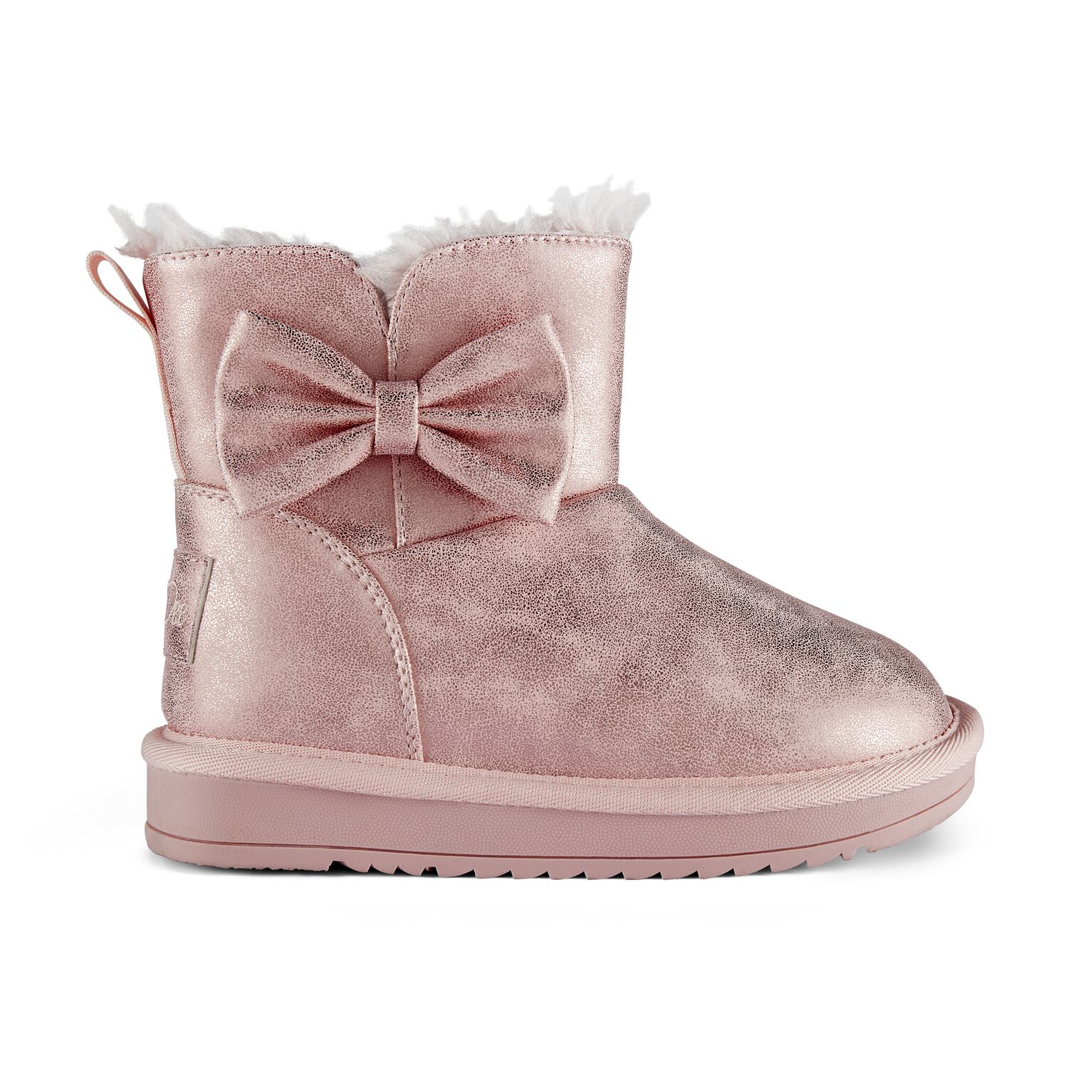 Girls Metallic Pink Faux Leather Bow Boots, 2, hi-res