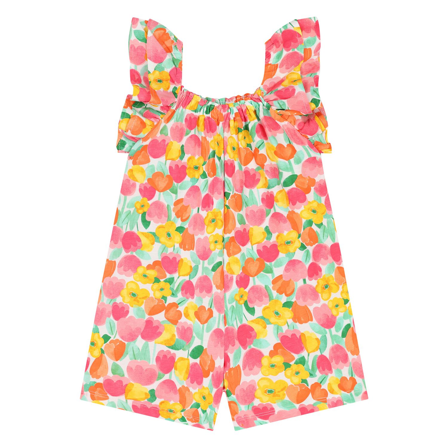 Younger Girls Multi-Coloured Floral Jumpsuit, 2, hi-res