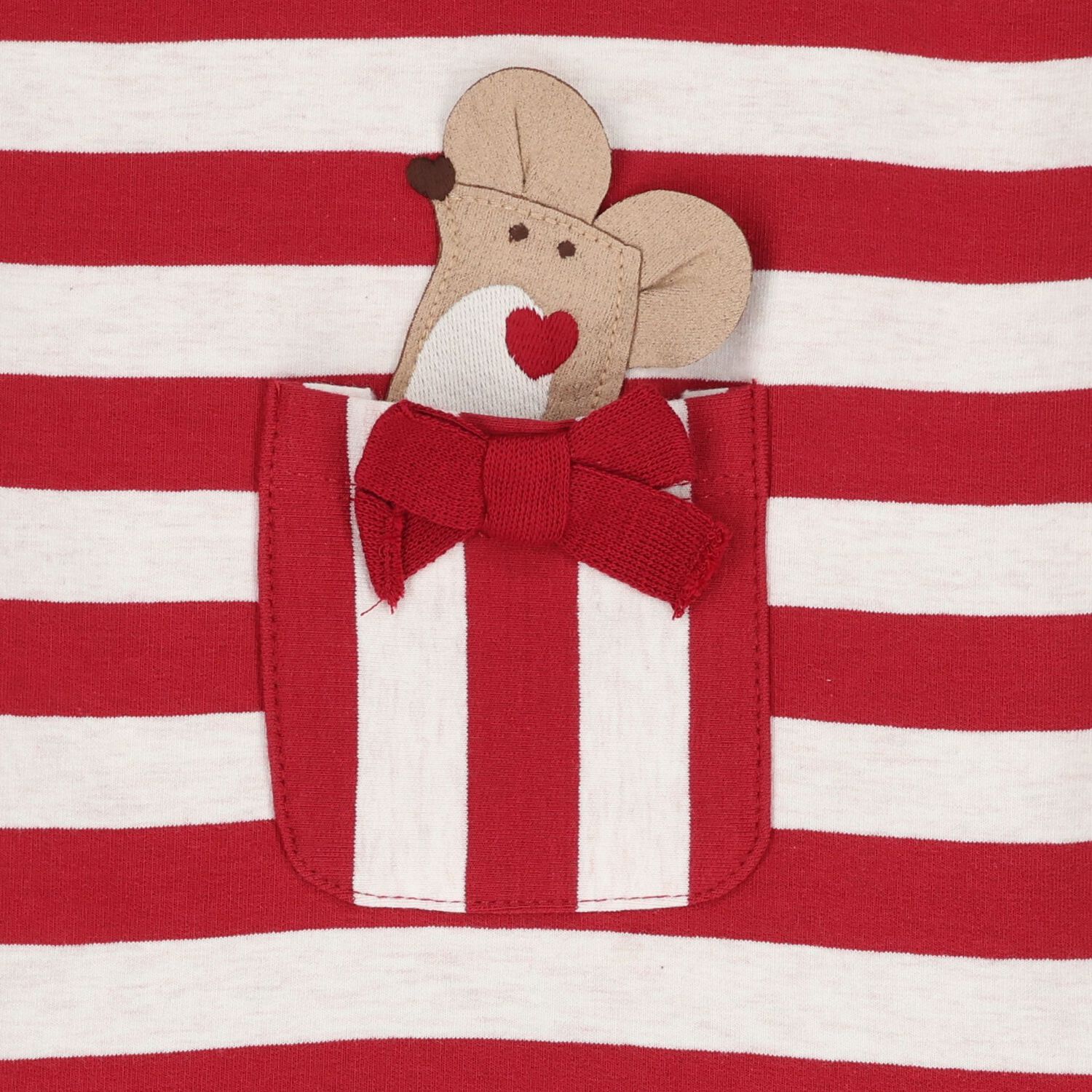 Younger Girls Red & Ivory Striped Dress, 1, hi-res