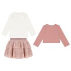 Younger Girls Ivory & Pink Skirt Set, 1, hi-res