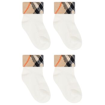 White & Beige Check Baby Socks ( 2-Pack )
